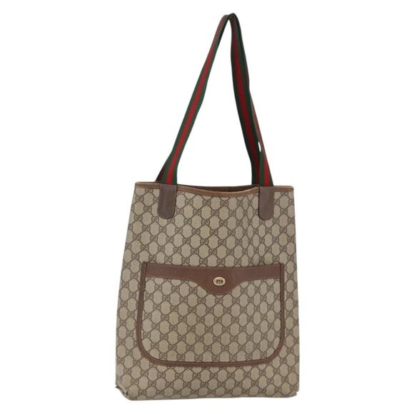 GUCCI GG Supreme Web Sherry Line Tote Bag PVC Beige Red 89 02 003 Auth 145657 - Picture 1 of 16